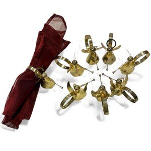 Gold Metal Angel Napkin Rings Set of 8 All Angels are Playing The Trumpets NWOT